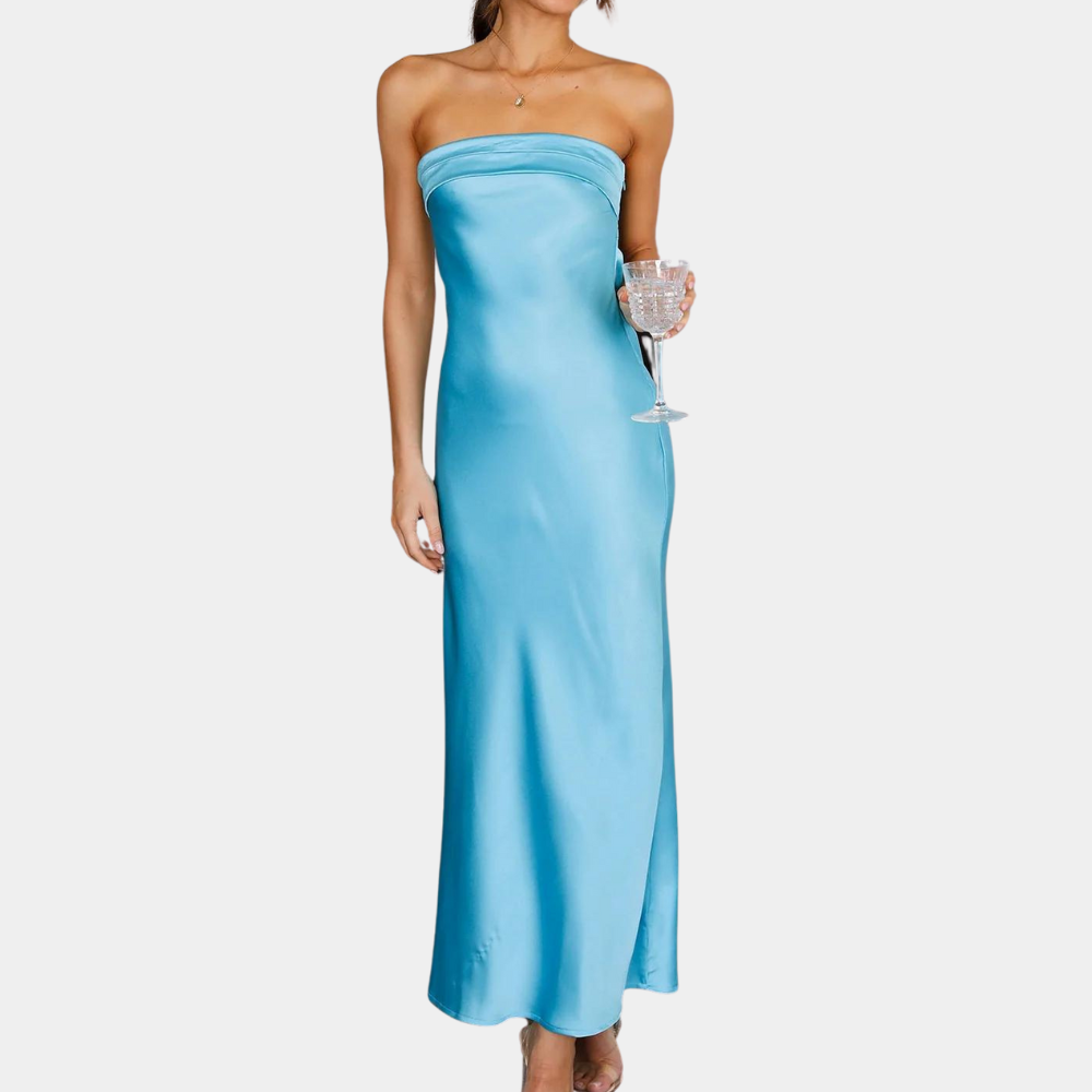 Damen Trägerloses Maxikleid - Hoher Schlitz mit Ruched Bodycon