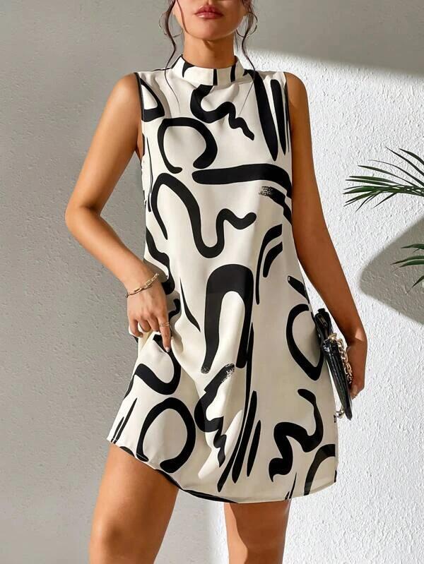Chantal Damen Elegantes Minikleid mit Print & Stehkragen