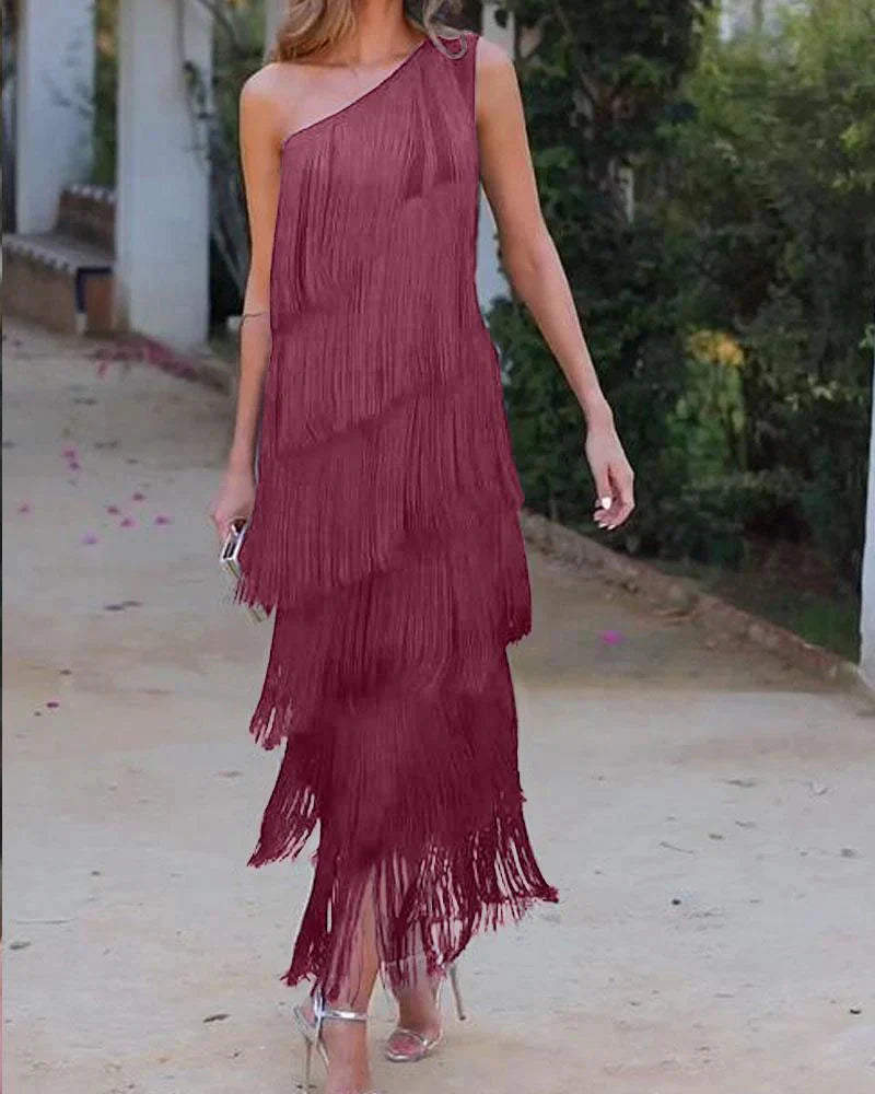 Lucrezia Damen Asymmetrisches Kleid mit Fransen