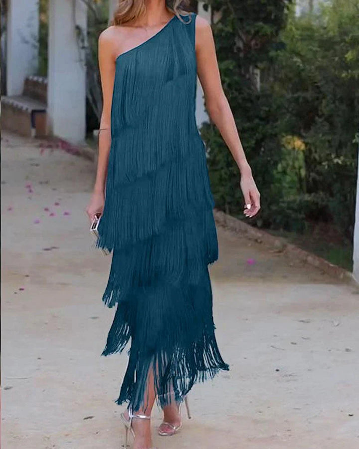 Lucrezia Damen Asymmetrisches Kleid mit Fransen