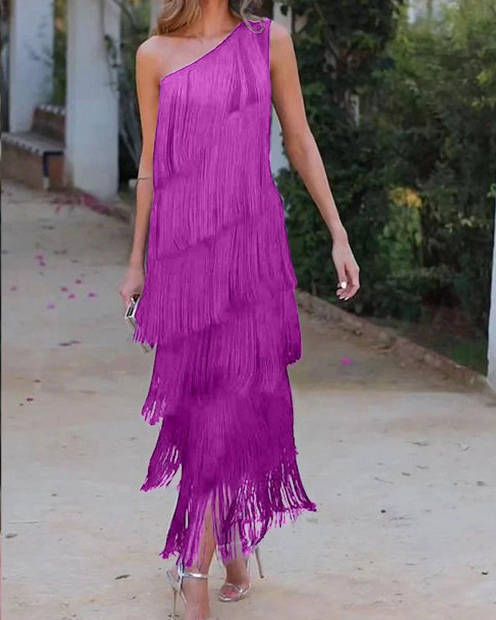 Lucrezia Damen Asymmetrisches Kleid mit Fransen
