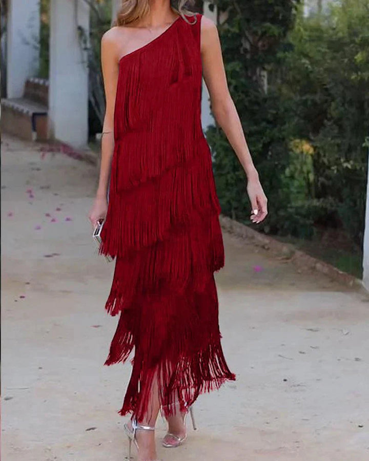 Lucrezia Damen Asymmetrisches Kleid mit Fransen
