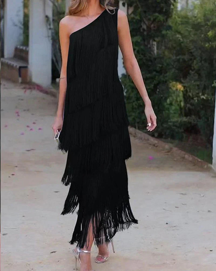 Lucrezia Damen Asymmetrisches Kleid mit Fransen
