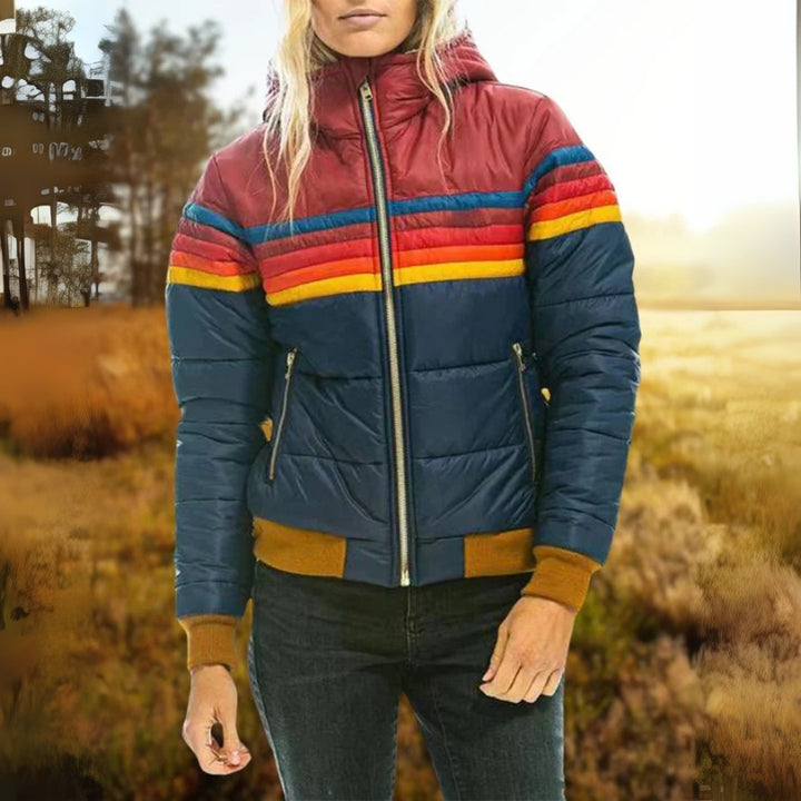 Gesteppte Kapuzen-Steppjacke mit Farbblock-Design für Damen