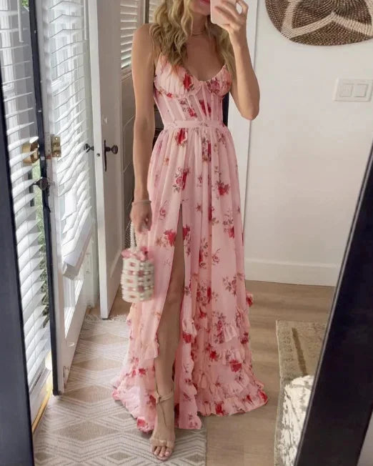 Christa Florale Damen Maxikleid mit Schlitz