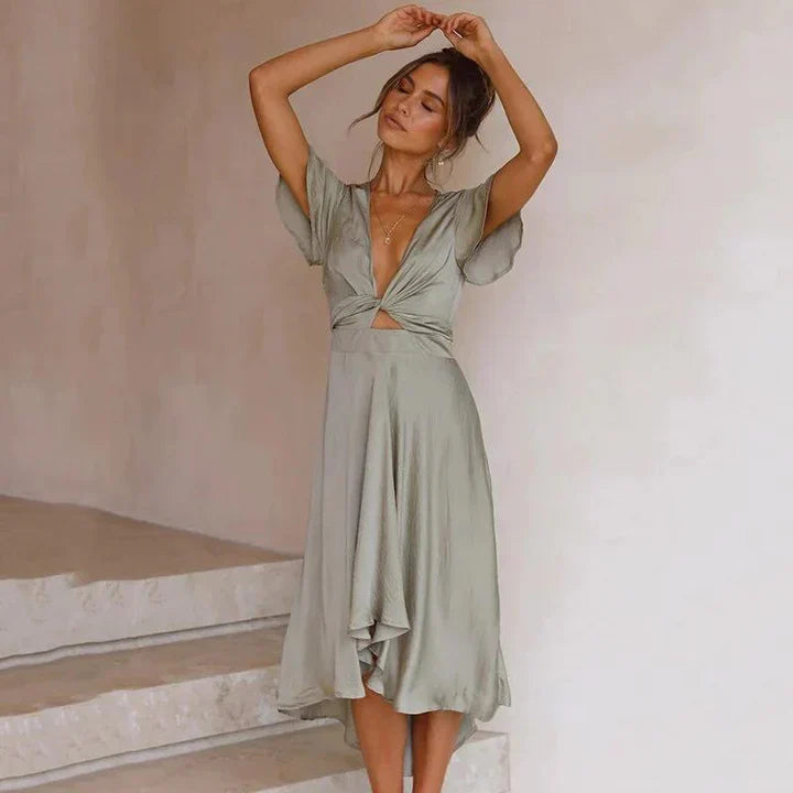 Margret Elegantes V-Ausschnitt Midikleid
