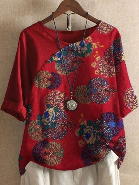Nadja Damenbluse mit Blumenmuster aus Baumwolle und Leinen