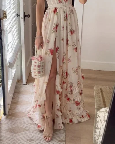 Christa Florale Damen Maxikleid mit Schlitz