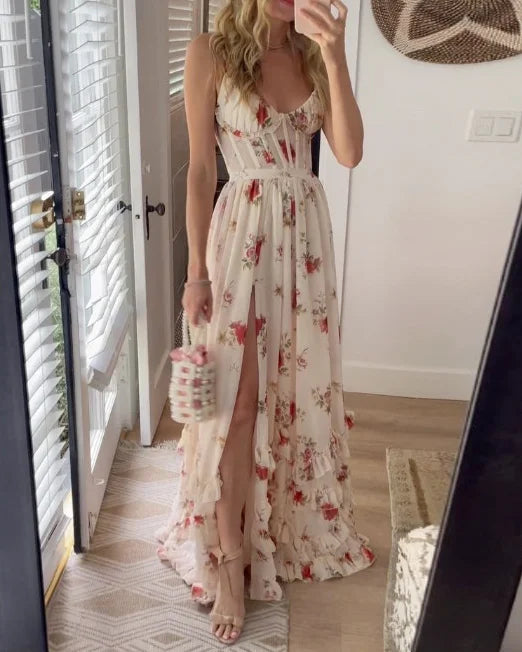 Christa Florale Damen Maxikleid mit Schlitz