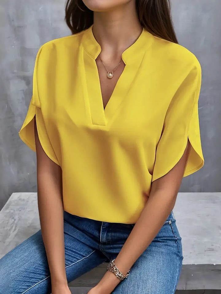 Mathilde Damen V-Ausschnitt Bluse Kurzarm