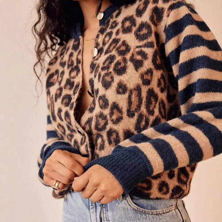 Ute Strick-Cardigan mit Leopardenmuster für Frauen