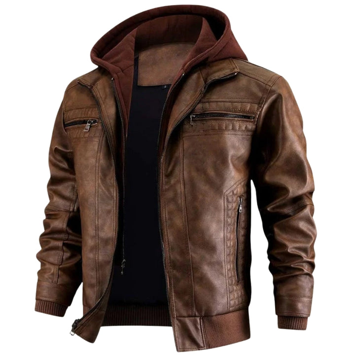 Herren-Bikerjacke mit Kapuze und Reißverschluss