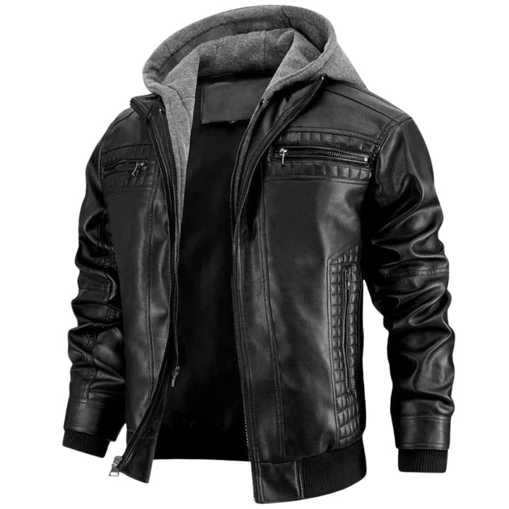 Herren-Bikerjacke mit Kapuze und Reißverschluss
