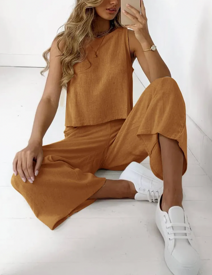 Manuela Damen Leinen Zweiteiler Set Casual