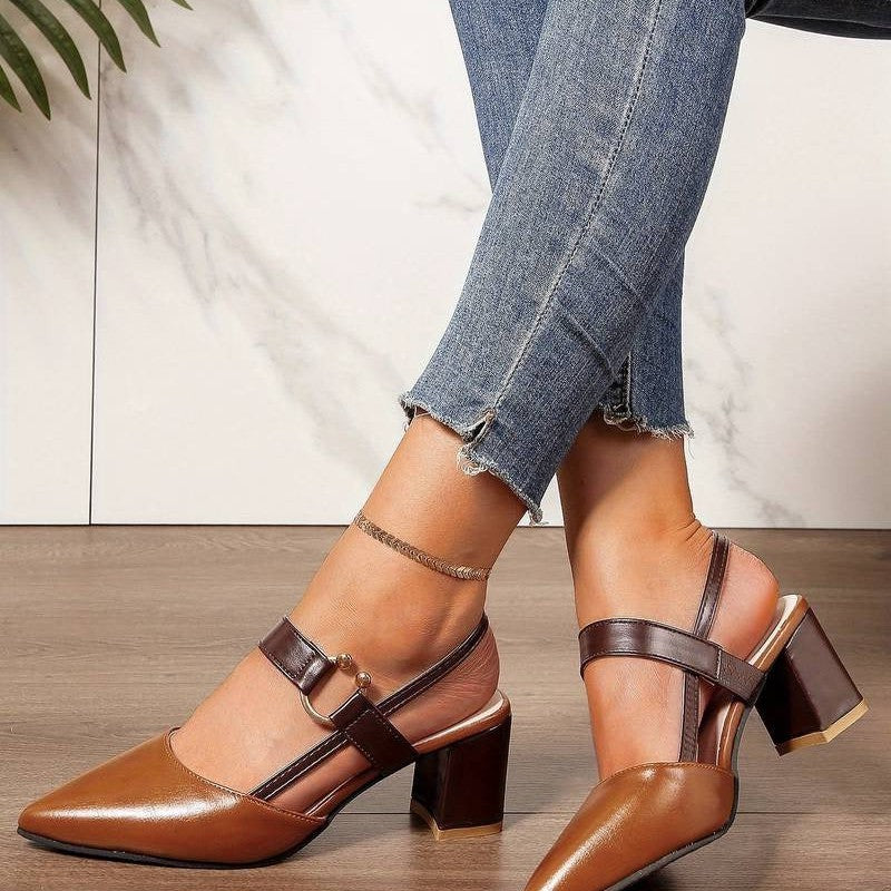 Eleganti slingback ortopediche con tacco a blocco per donna
