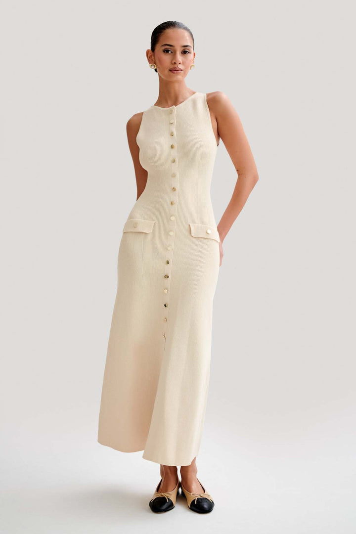 Célia Damen Strick-Midikleid Knopfdetail