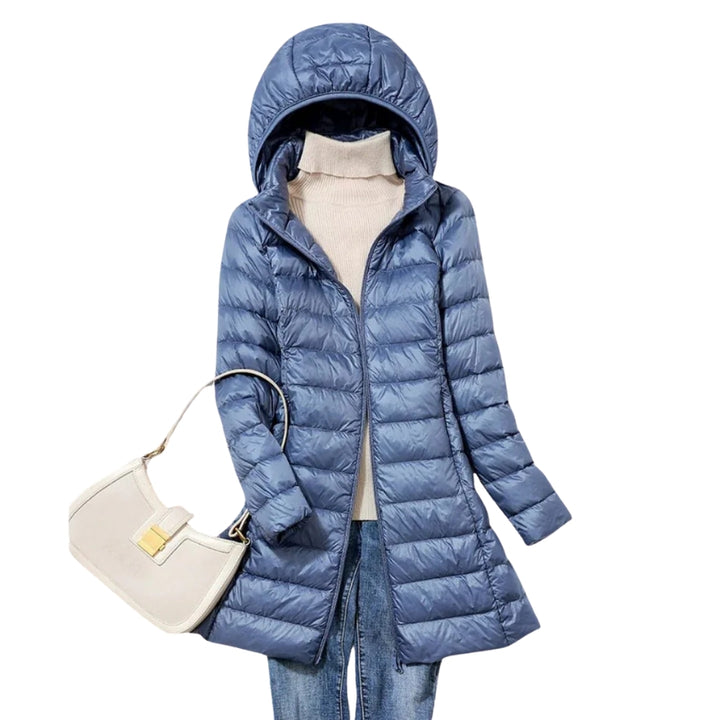 Damen Steppmantel mit Kapuze und Reißverschluss