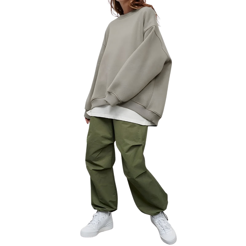 Damen-Sweatpullover mit rundem Halsausschnitt Weit Geschnitten