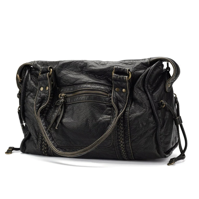 Damen-Umhängetasche mit geflochtenen Seitendetails und Nieten