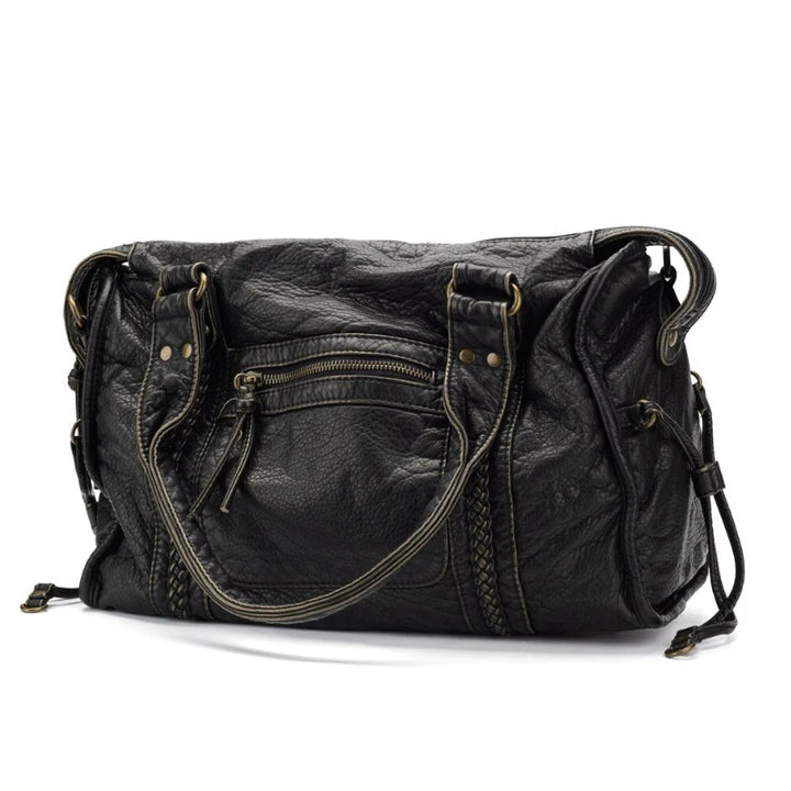 Damen-Umhängetasche mit geflochtenen Seitendetails und Nieten