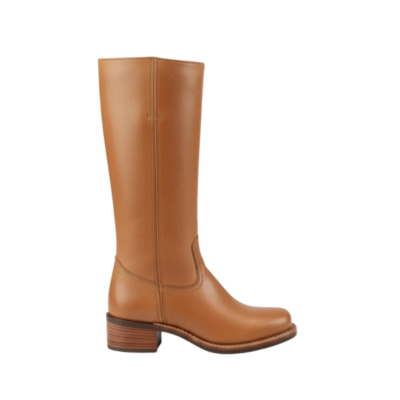 Damenstiefel wadenhoch mit Blockabsatz und Ziersteppung