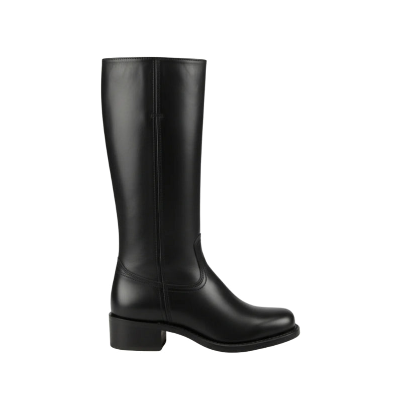 Damenstiefel wadenhoch mit Blockabsatz und Ziersteppung