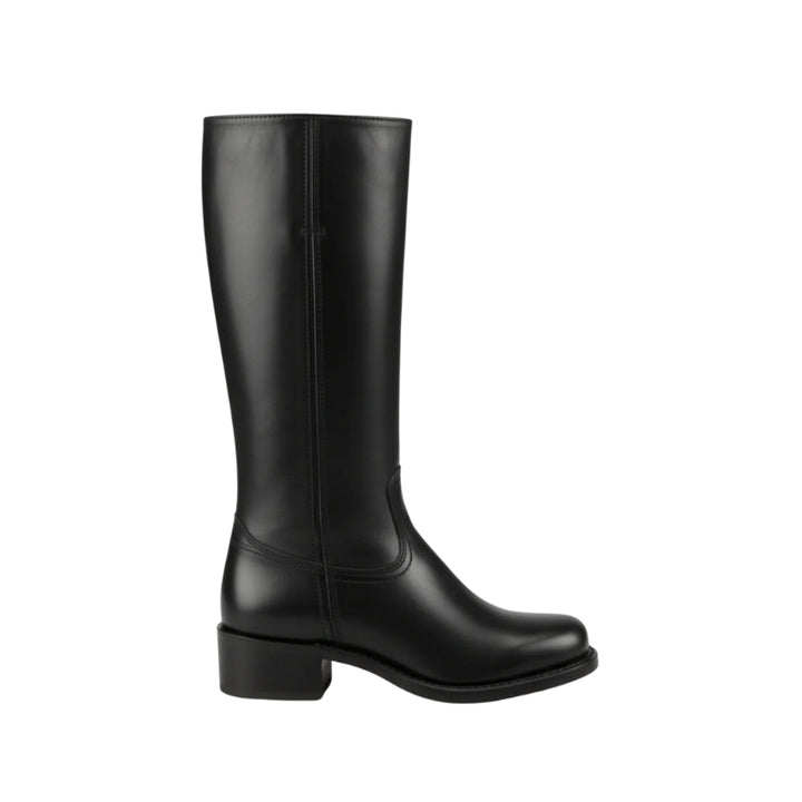 Damenstiefel wadenhoch mit Blockabsatz und Ziersteppung