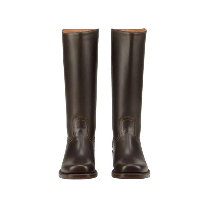 Damenstiefel wadenhoch mit Blockabsatz und Ziersteppung