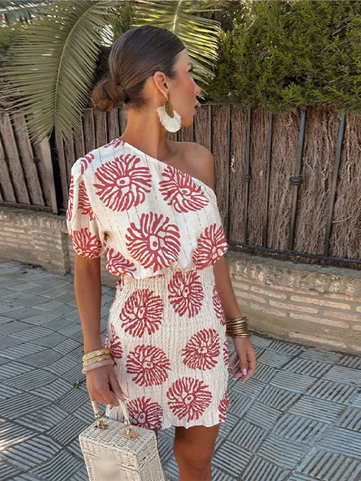 Letizia Ein-Schulter Kleid Gemustert