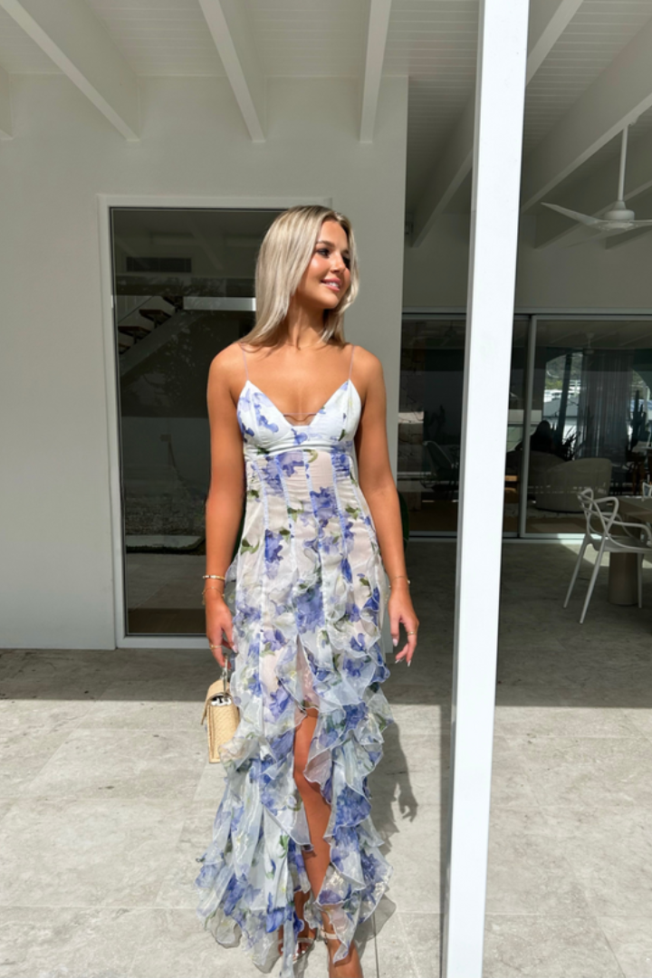 Florella Damen Maxikleid Blumen Chiffon