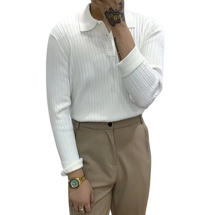 Herren-Langarm-Polohemd aus geripptem Strick