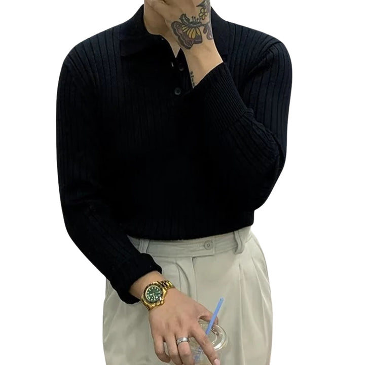Herren-Langarm-Polohemd aus geripptem Strick