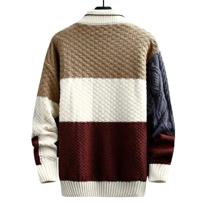 Herren-Patchwork-Strickpullover mit Struktur
