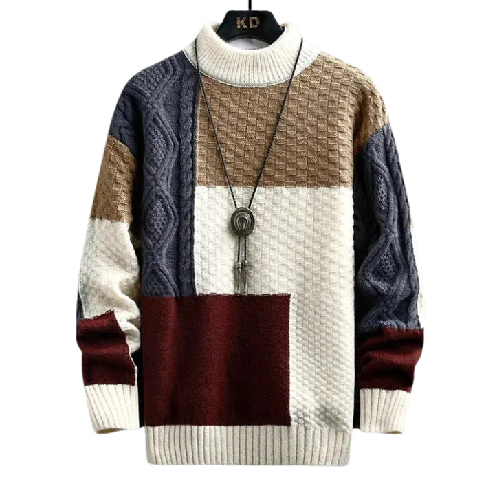 Herren-Patchwork-Strickpullover mit Struktur
