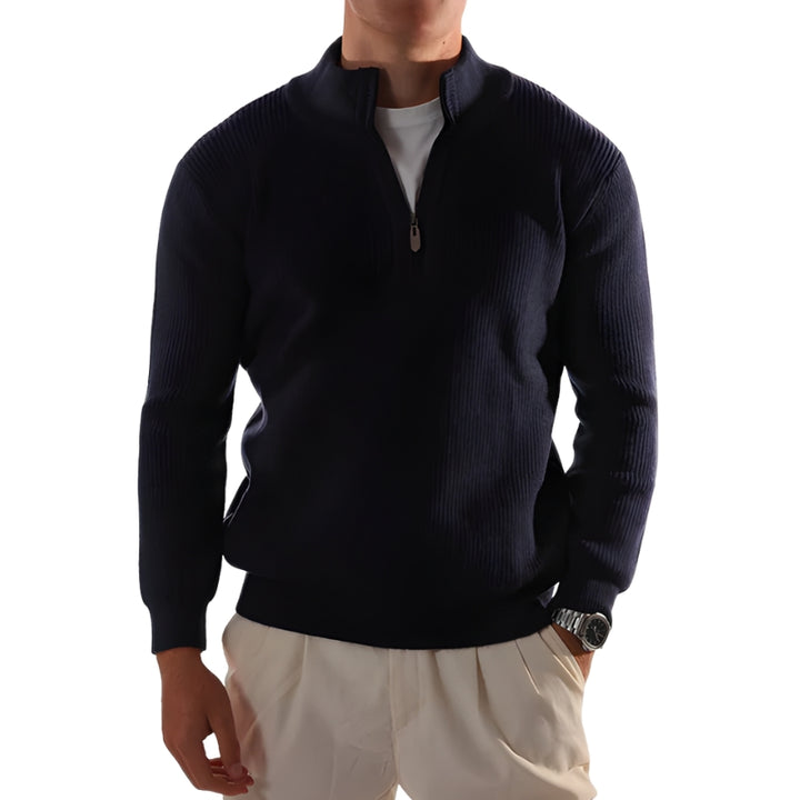 Herren Pullover mit Halbreißverschluss Stehkragen