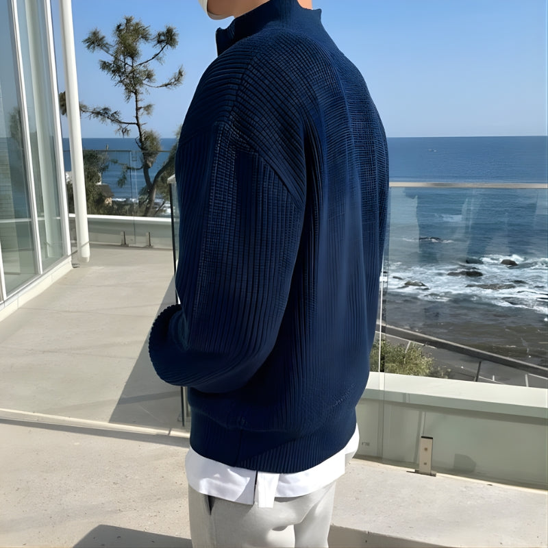 Herren Pullover mit Halbreißverschluss Stehkragen