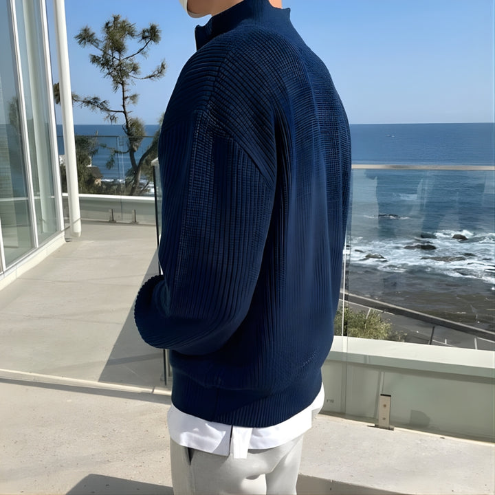 Herren Pullover mit Halbreißverschluss Stehkragen