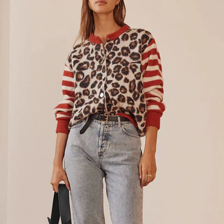 Ute Strick-Cardigan mit Leopardenmuster für Frauen