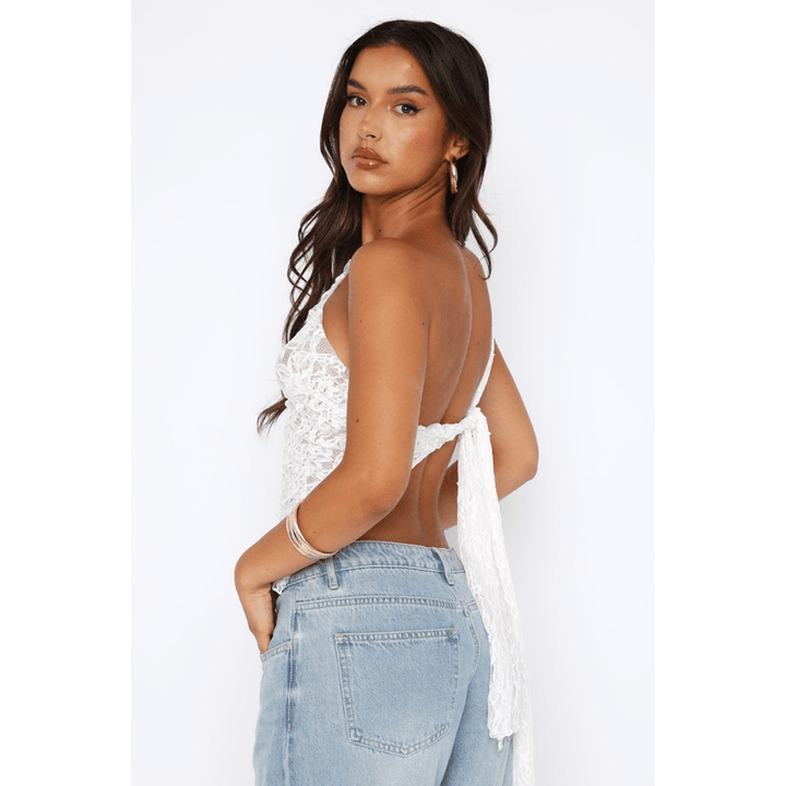 Elenore One-Shoulder Spitzen-Top mit Rückenschleife