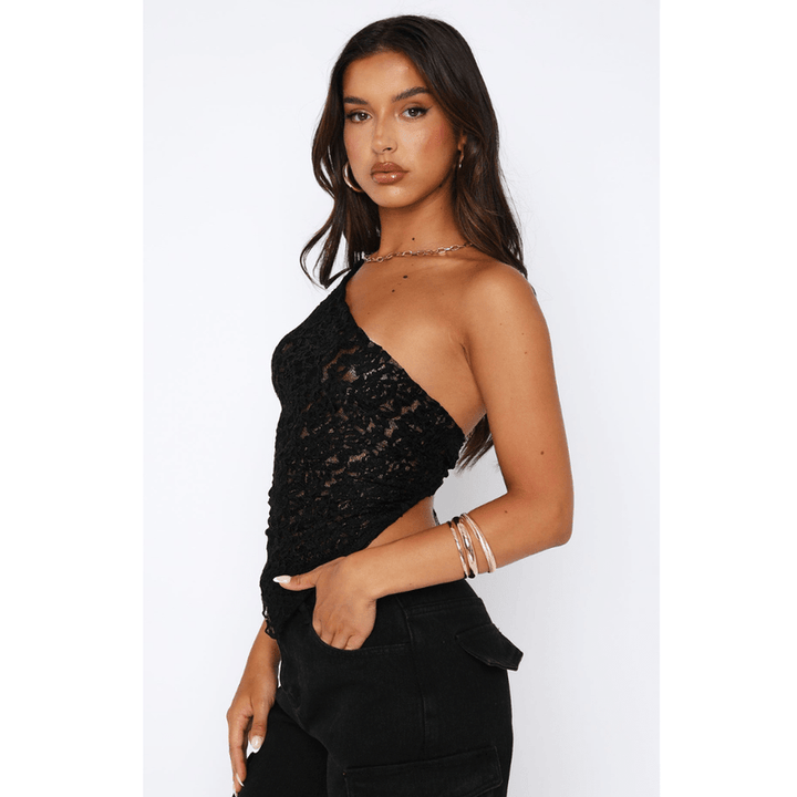 Elenore One-Shoulder Spitzen-Top mit Rückenschleife