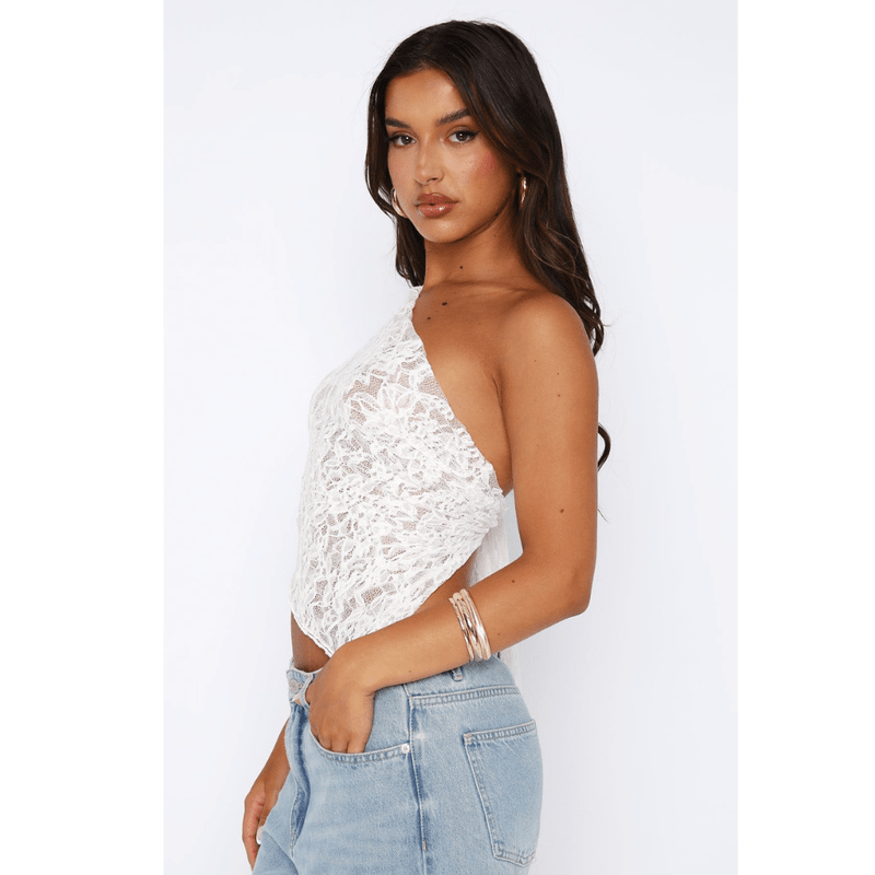 Elenore One-Shoulder Spitzen-Top mit Rückenschleife