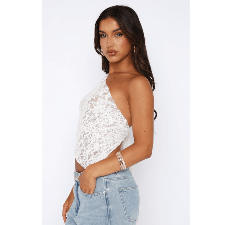 Elenore One-Shoulder Spitzen-Top mit Rückenschleife