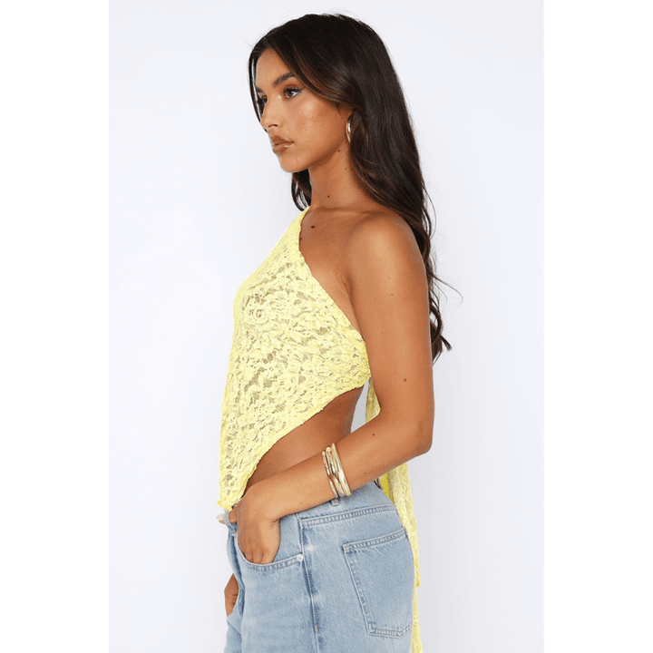 Elenore One-Shoulder Spitzen-Top mit Rückenschleife