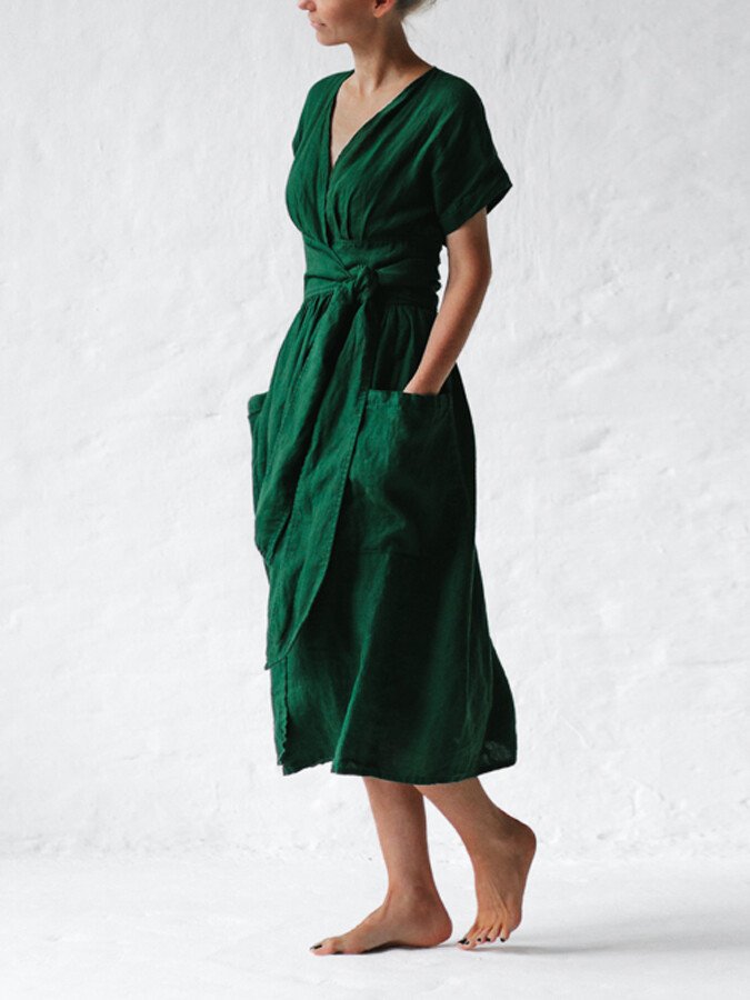 Verena Wickelkleid aus Leinen mit Taillengürtel für Frauen