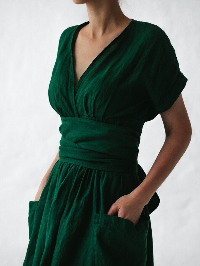 Verena Wickelkleid aus Leinen mit Taillengürtel für Frauen