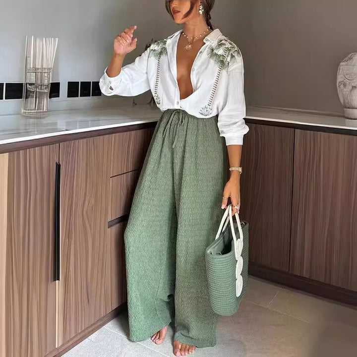 Ginevra Damen Zweiteiler Set mit Print & Bindegürtel