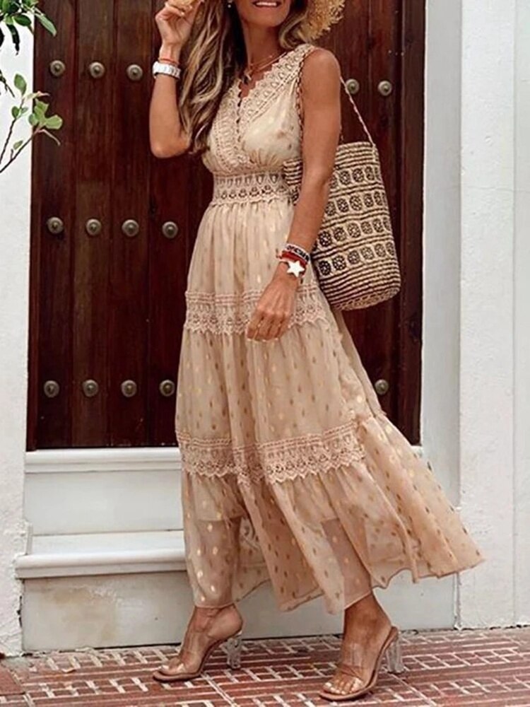 Loreen Boho Maxikleid mit Spitzen-Details für Frauen