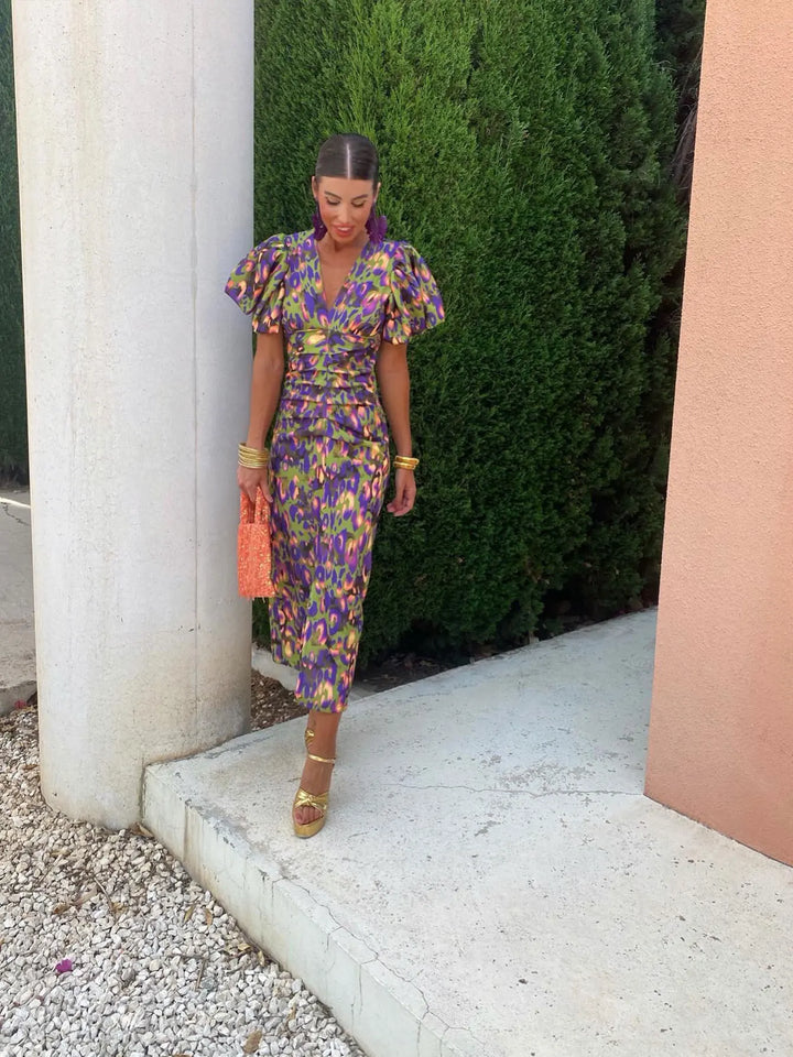 Alba Damen Maxikleid mit Puffärmeln