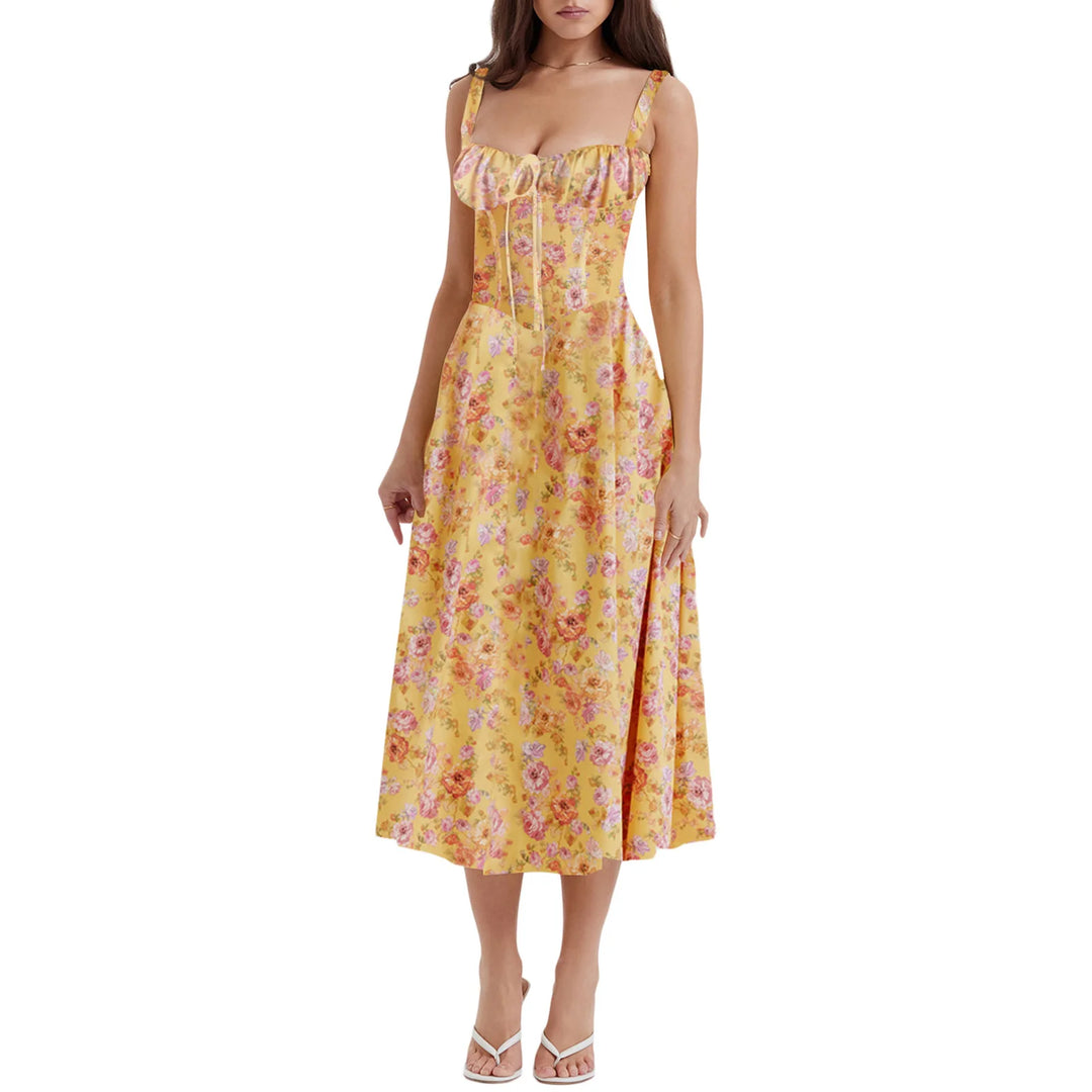 Käthe Boho Blumenkleid mit Korsett und Beinschlitz