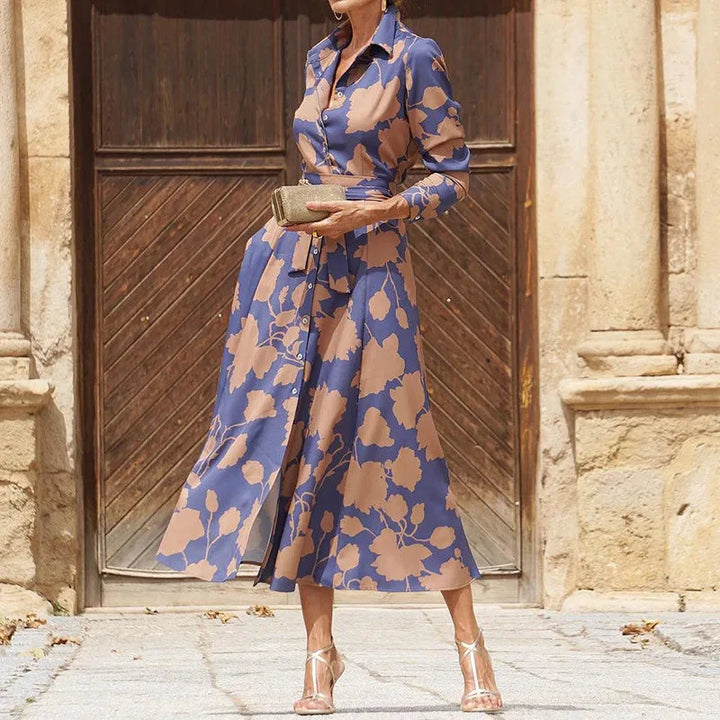 Matilda Damen Midi Kleid mit Print & Gürtel